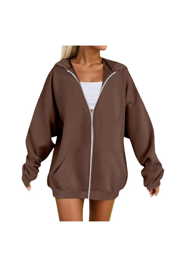 Womens Zip Up Hoodies Plus Size Long Sleeve Hooded Sweatshirts Fall Winter Casual Fashion Jacket with Pockets Khaki, XXXL