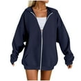 thumbnail image 1 of felwors Womens Zip Up Hoodies Plus Size Long Sleeve Hooded Sweatshirts Fall Winter Casual Fashion Jacket with Pockets Navy, XXXXL, 1 of 3