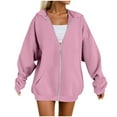 thumbnail image 1 of felwors Womens Zip Up Hoodies Plus Size Long Sleeve Hooded Sweatshirts Fall Winter Casual Fashion Jacket with Pockets Pink, XXXXXL, 1 of 4