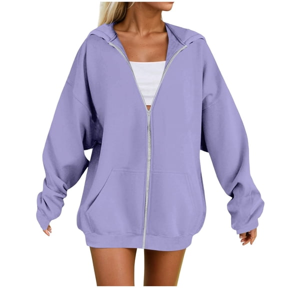 felwors Womens Zip Up Hoodies Plus Size Long Sleeve Hooded Sweatshirts Fall Winter Casual Fashion Jacket with Pockets Purple, XXXL
