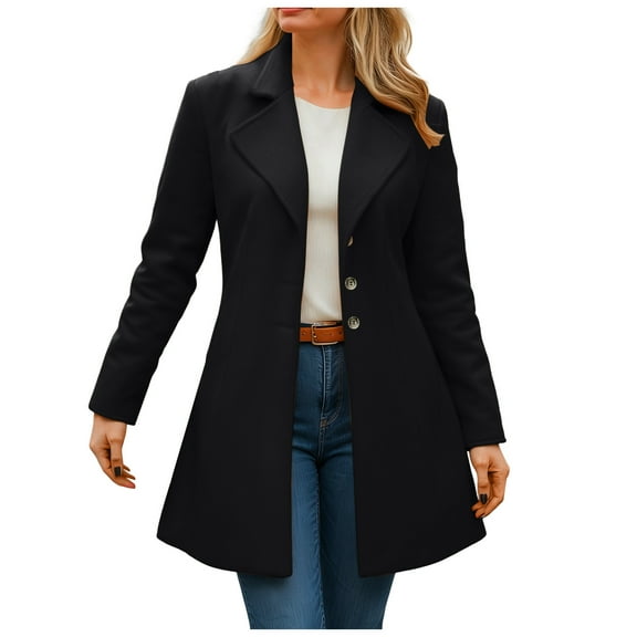 felwors Wool Coats for Women Fall Winter Trench Coat Peacoat Long Tweed Blazer Jackets Outwear Black, XL