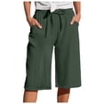 thumbnail image 1 of felwors Yoga Capris with Pockets for Women Wide Leg Cotton Linen Pants Casual Loose Comfy Trendy Elastic Waist Cropped Trouser (Dark Green, M), 1 of 8