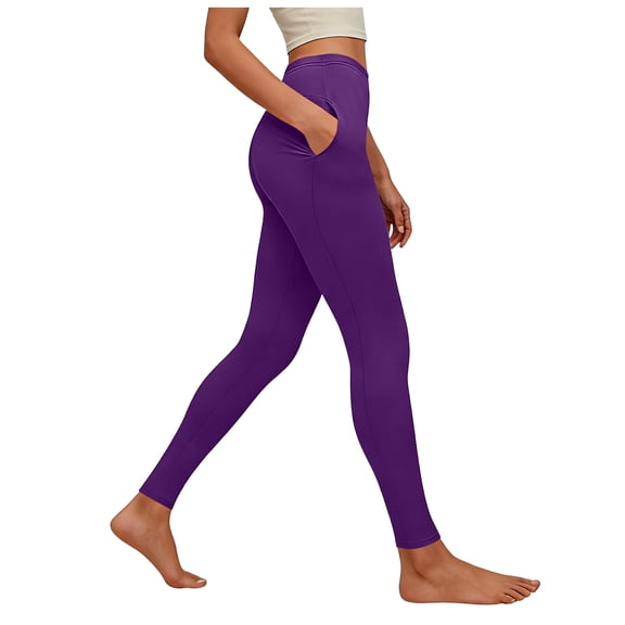 felwors Yoga Pants for Women with Pockets High Waisted Leggings Workout Sports Running Athletic Pants (Purple, S)