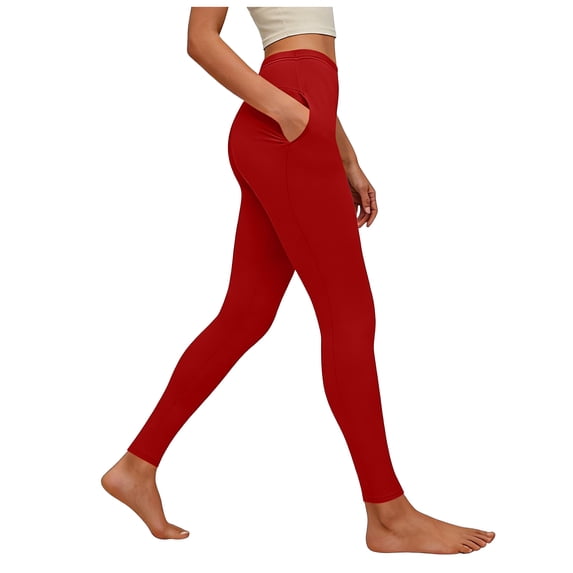 felwors Yoga Pants for Women with Pockets High Waisted Leggings Workout Sports Running Athletic Pants (Red, XXL)