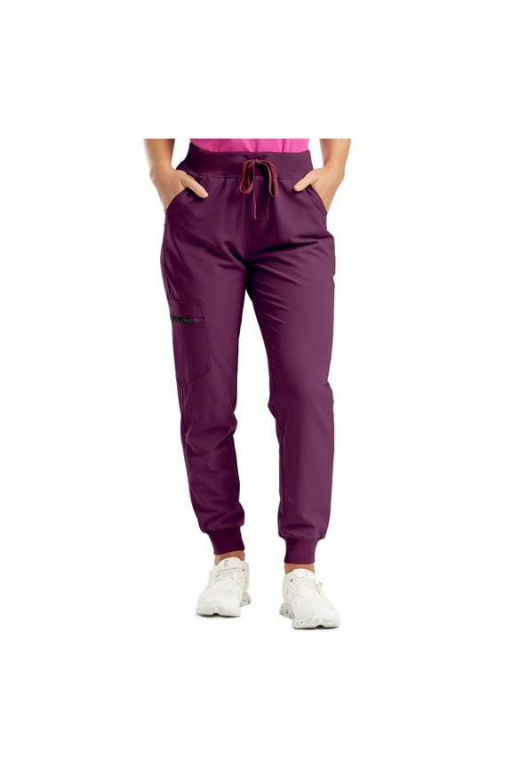 Yoga Scrub Pants Women High Waist Loose Summer Lightweight Pants Workout Cargo Jogger Scrubs with Zipper Pockets Dark Purple, XL