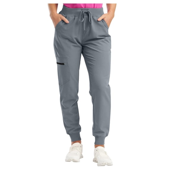 felwors Womens Scrub Pants - Soft Stretch Yoga Style with Pockets, Slim Drawstring Jogger Scrubs Grey, L