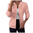 thumbnail image 1 of felwors Zip Up Cardigan Sweater for Women Cable Knit Hoodie Long Sleeve Jacket Oversized Outwear Drawstring Sweatshirts Pink, XXL, 1 of 6