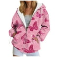 thumbnail image 1 of felwors Zip Up Hoodie Women Butterfly Graphic Hoodies Long Sleeve Oversized Y2K Sweatshirts Cute jackets Plus Size for Girls Pink, S, 1 of 7