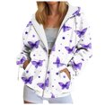 thumbnail image 1 of felwors Zip Up Hoodie Women Butterfly Graphic Hoodies Long Sleeve Oversized Y2K Sweatshirts Cute jackets Plus Size for Girls Purple, M, 1 of 7