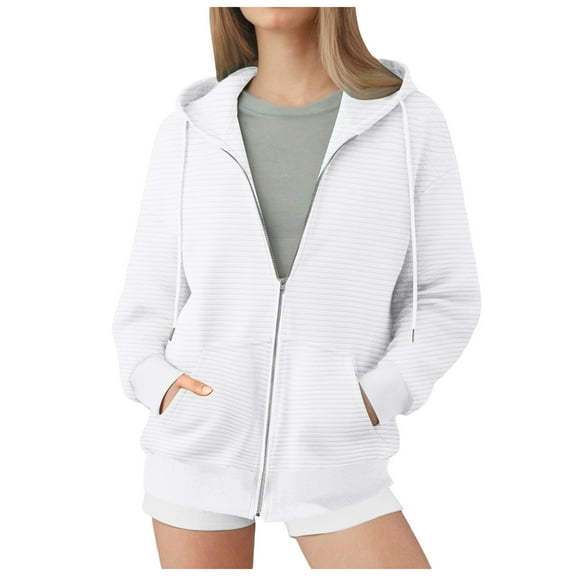 felwors Zip Up Hoodie Women Long Sleeve Sweatshirts Fall Outfits 2025 Oversized Hoodies Casual Fashion Jackets White, L
