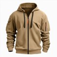 thumbnail image 1 of felwors Zip Up Hoodie for Men Cargo Sweatshirt Military Tactical Jacket Vintage Workout Running Active Hoodies with Pockets Khaki for Size XXL, 1 of 8