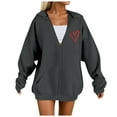thumbnail image 1 of felworsd Women's Plus Size Zip-Up Hoodie - Long Sleeve Hooded Sweatshirt with Heart Print & Pockets, Casual Fashion for Fall Winter Grey, XXL, 1 of 4