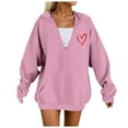 thumbnail image 1 of felworsd Women's Plus Size Zip-Up Hoodie - Long Sleeve Hooded Sweatshirt with Heart Print & Pockets, Casual Fashion for Fall Winter Pink, S, 1 of 4