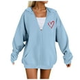 thumbnail image 1 of felworsd Women's Plus Size Zip-Up Hoodie - Long Sleeve Hooded Sweatshirt with Heart Print & Pockets, Casual Fashion for Fall Winter Sky Blue, XXXL, 1 of 4