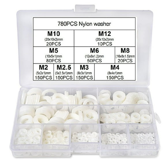 fengchenda 780Pcs White Plastic Flat Washers Nylon Washers 9 Sizes Washers Assortment Set