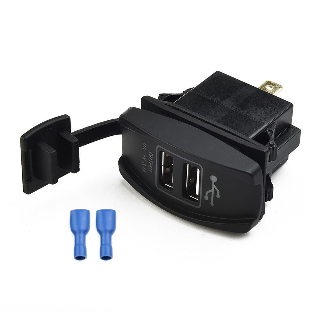 Universal Dual USB Charger Rocker Switch – 12-24V, Blue LED, For Car, Motorcycle, ATV, Boat (Carling Style)