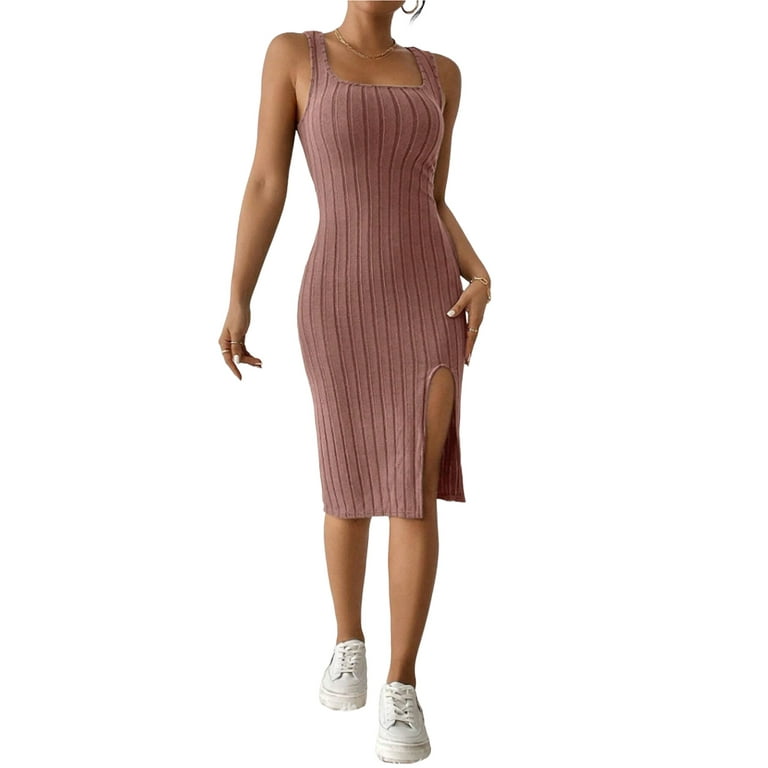 Elegant Simplicity Solid Slit Halter Sleeveless Dress Dresses Elegant Simplicity Solid Slit Halter Sleeveless Dress Dresses