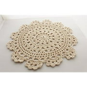 Fennco Styles Handmade Medallion Crochet Lace Round Cotton Placemat Doilies - 4 pack (8-inch, beige)
