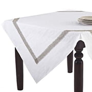 White Crisp Natural Banded Rectangular Table Runner, 100% Linen