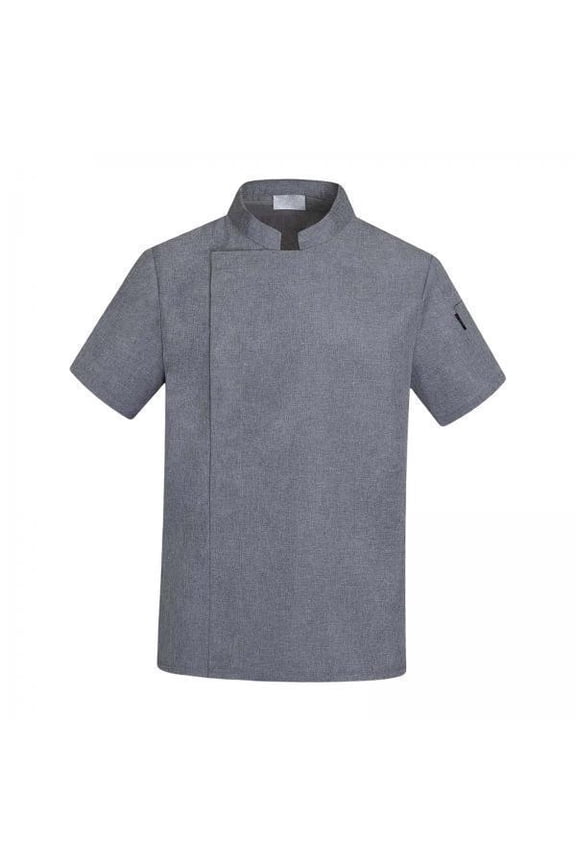 2xChef Coat Jacket with Pocket Short Sleeve Shirt Breathable Waiter Apparel 2XL Gray