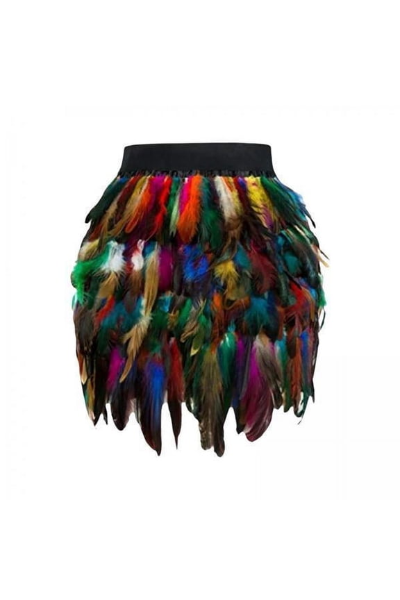 3xWomen Feather Mini Skirt Stretch Mid Waist for Halloween Party 38cmx50cm Colorful