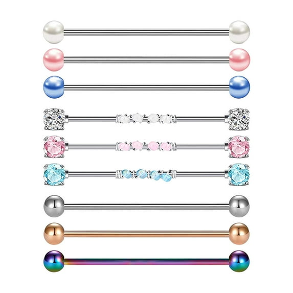 fenteer 9 Pieces Industrial Barbell Earrings Fashion Body Piercing Jewelry