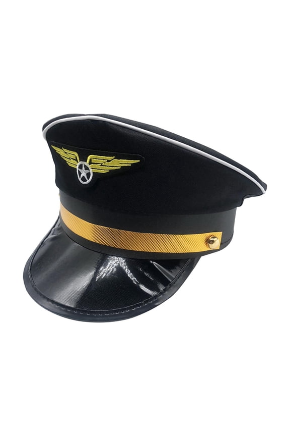 Airline Big Cornice Hat Cosplay Uniform Hat Halloween for Men Women Airplane Hat black