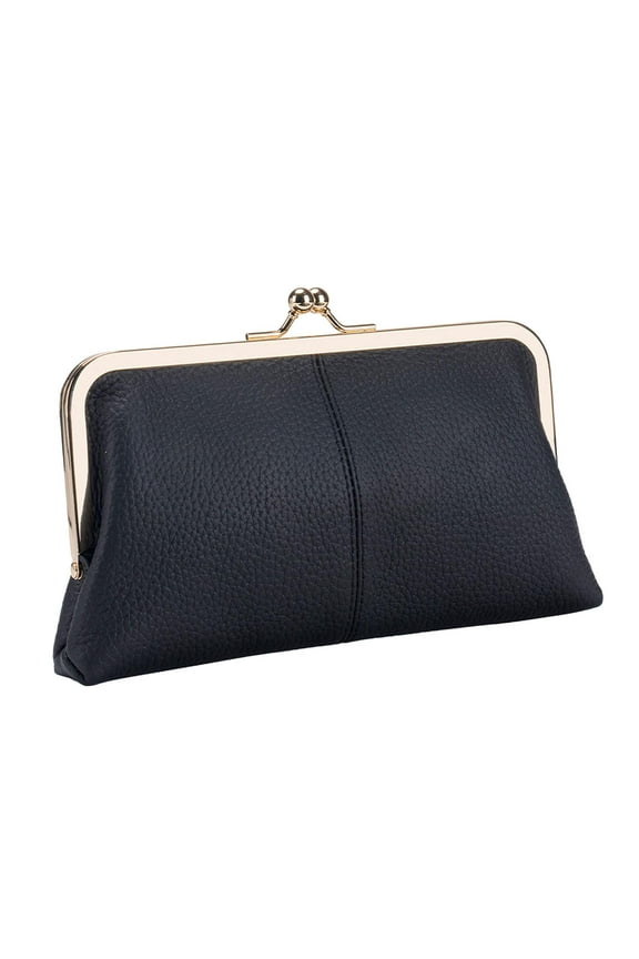 Clutch Purse for Women Rectangle Kiss Lock Evening Bag for Work Wedding Prom Black