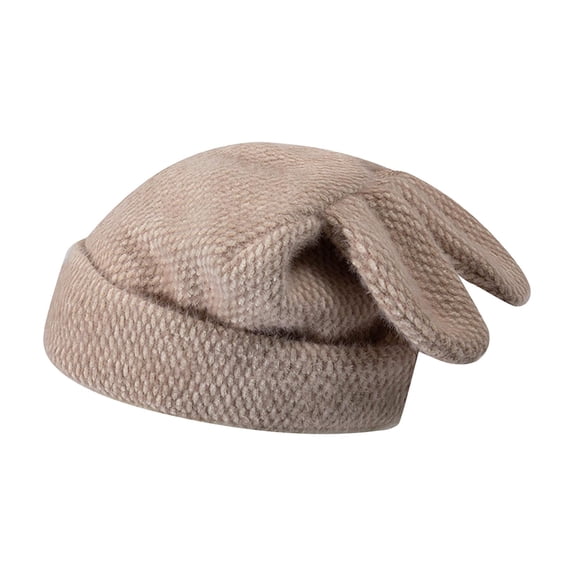 fenteer Cute Rabbit Ear Knitted Hat Beanie Comfortable Casual Winter Cap for Outdoor Dark Khaki