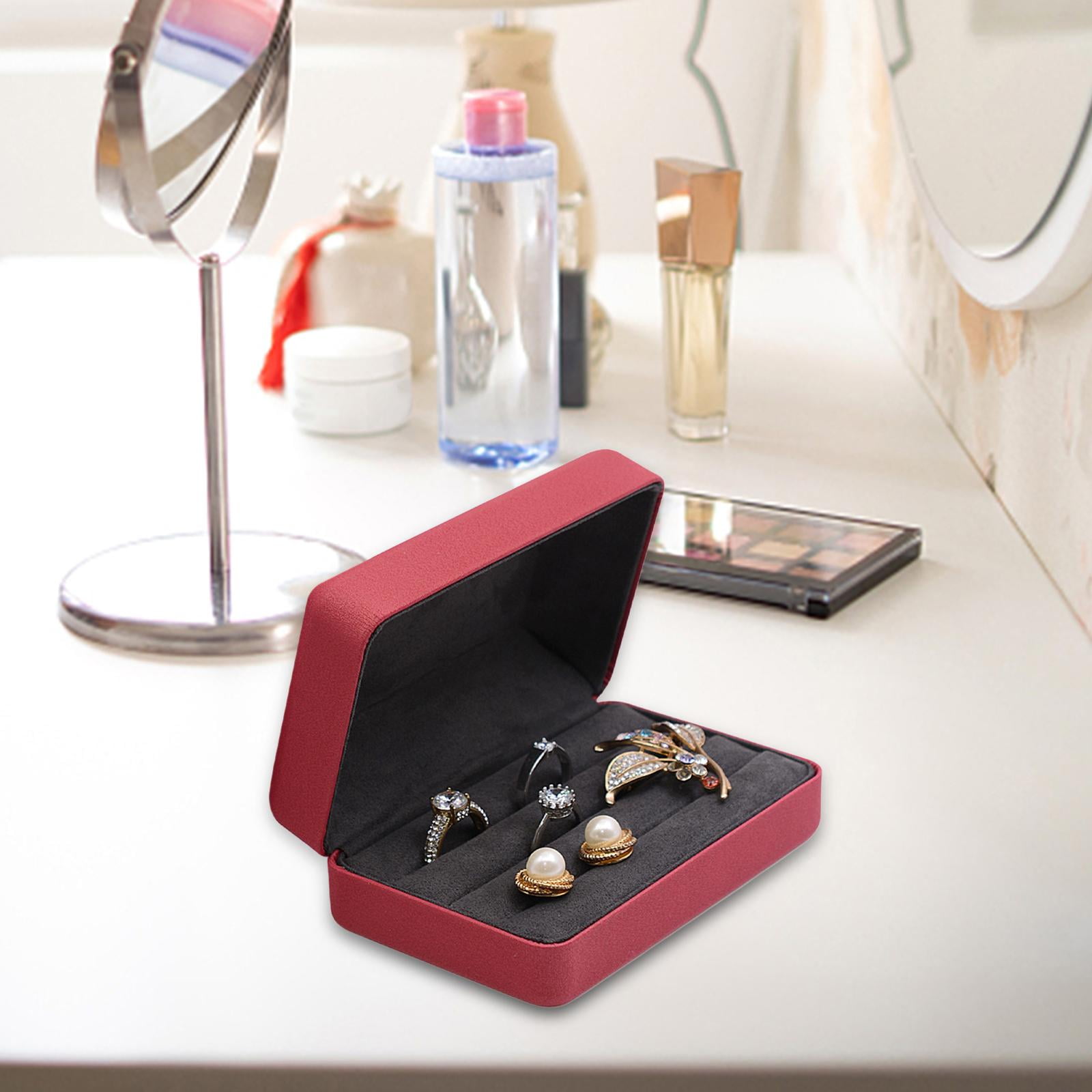 fenteer Jewelry Case PU Leather Trendy Showcase Tray Jewelry Box for