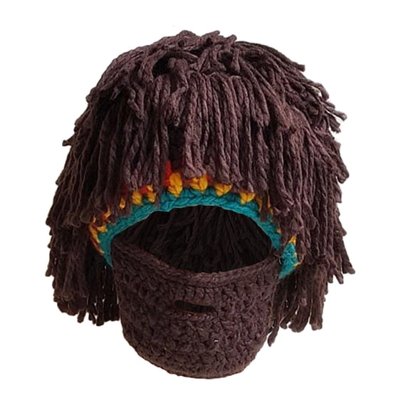 fenteer Knit Bearded Hats Casual Handmade Prop Men Women Ski Knitted Hat Winter Hat B
