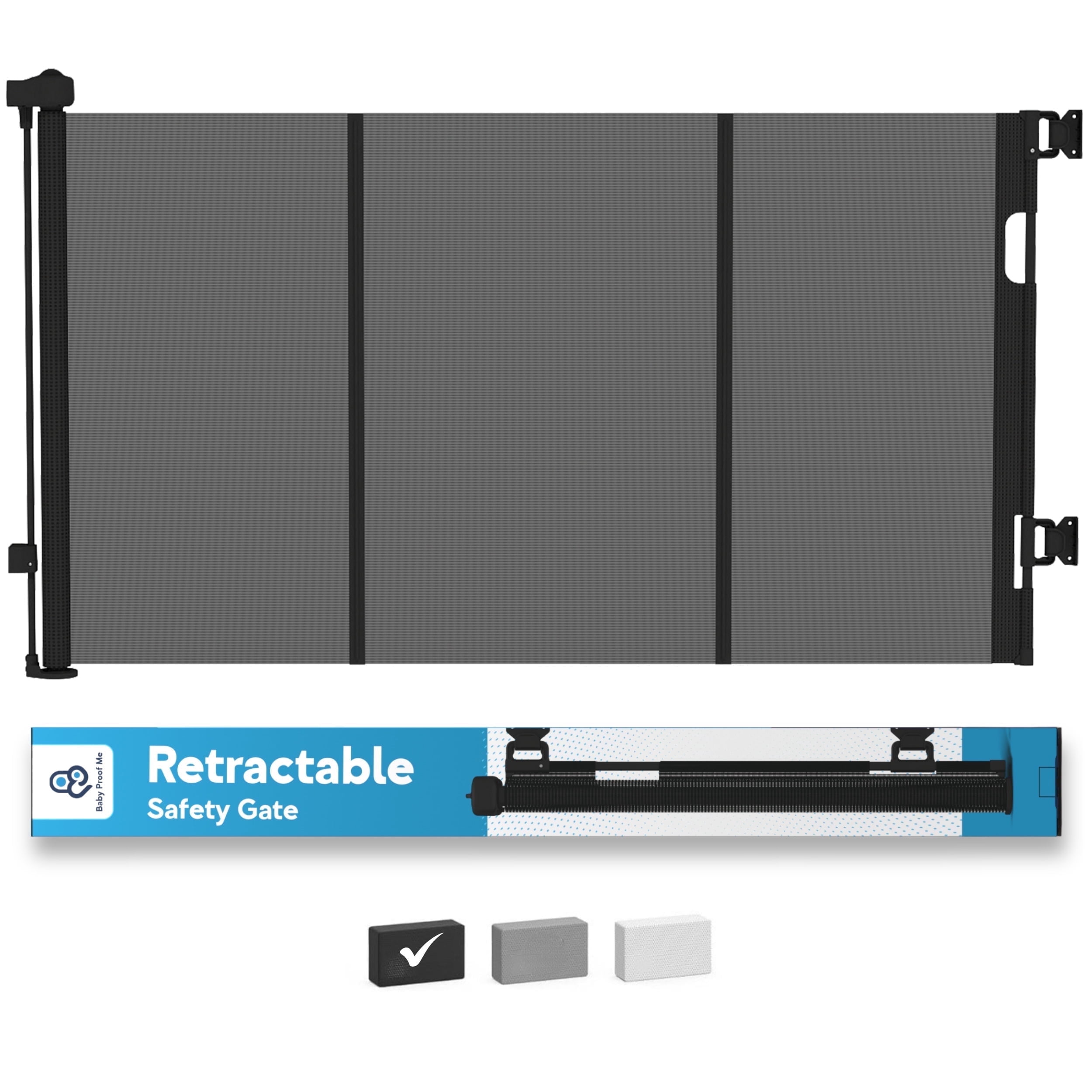 Baby Proof Me Retractable Baby Gate, Extra Wide Mesh Child Safety Gate, 34" Tall x 71" Wide, Black