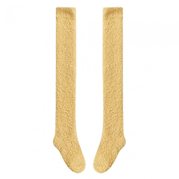 fenteer Thigh High Socks Leg Warmers Winter Warm Costume Sleeping Socks Foot Wrap Boot Stockings over Knee Socks for Home Living Room Yellow