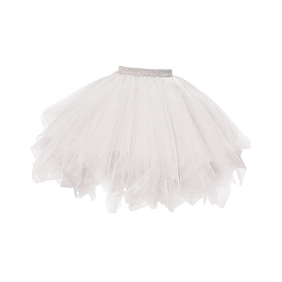 fenteer Tulle Petticoat Adults Women Tulle Tutu Skirt for Night Club Rehearsal Stage White