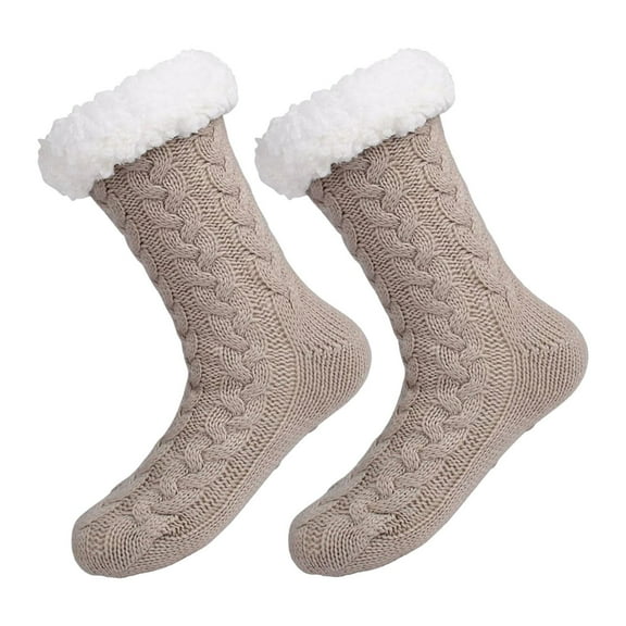 fenteer Winter Indoor Non Slip Thermal Socks Plush Leg Warmers Warm Thick Slipper Socks Floor Socks for Bedroom Valentine’S Day Gift Light Brown