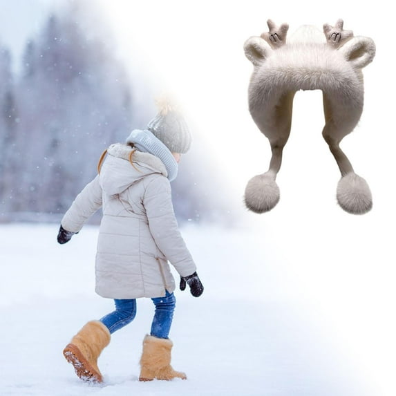 fenteer Women Antler Ears Hat Durable Plush Hat for Camping Shopping Outdoor White