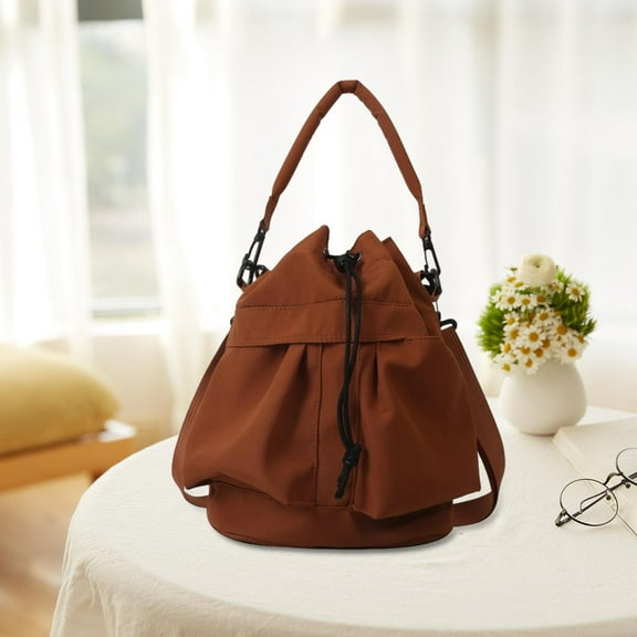 fenteer Women Drawstring Crossbody Bag Adjustable Shoulder Strap Lightweight Handbag for Brown