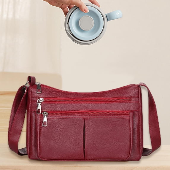 fenteer Women Shoulder Bag Tote Bag PU Leather Crossbody Bag Travel Purse Womens Handbag Red