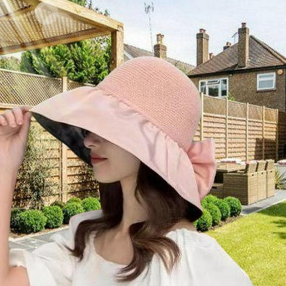 fenteer Women Sun Hat Wide Brim Floppy Beach Bucket Hat Sunhat Trendy Breathable Fishing Pink