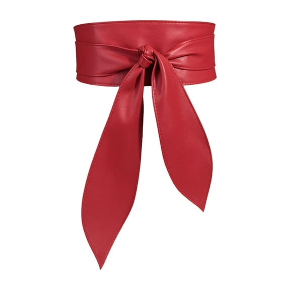 fenteer Women's Wide Belt Cinch Elegant Self Tie Around Belt for Sweater Coat Blouse Red