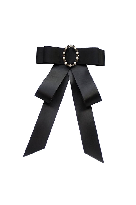 Womens Bow Tie Breastpin Neck Tie for Wedding Party Ceremony Shirt Decoration , Satin Black