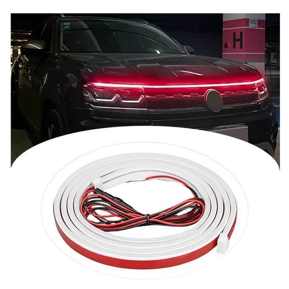 fenze Exterior Car Hood LED Strip Lights - Dynamic Scan Start Up Hoodbeam Kit, Flexible Dynamic Car Hood Led Strip, Waterproof Car Daytime Running Light for Cars, Suvs, Trucks (70inch, Red)