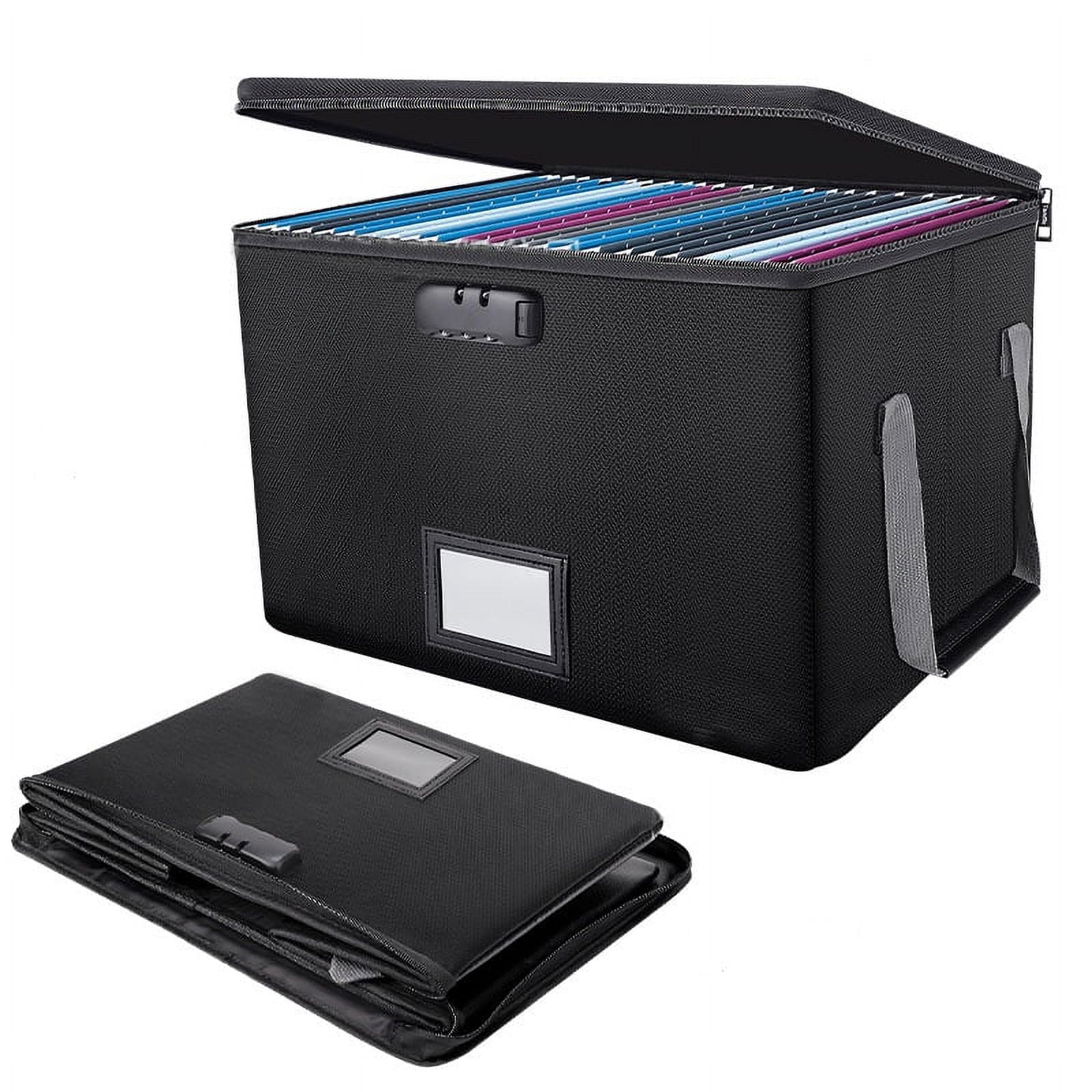fenze Fireproof Document Box with Lock, Collapsible File Organizer Bag Waterproof, Portable Home Office Safe Filing Box Storage Bin with Handles for Letter/Paperwork/Passport