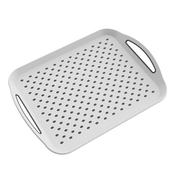 fenze Large Non Slip Serving Tray with Handles, Silicone Gripping Nubs Lap Food Trays for Eating, Dishwasher Safe Serve for Dinner Snack Fruit Dessert Breakfast Beverage, Rectangular (1 Pack, White)