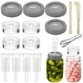 thumbnail image 1 of Fermentation Kit Accessories Set for Wide Mouth Jars, Includes 4 Pcs Plastic Lids with Airlocks, 4 Clear Glass Weights, Brush, Wooden Blending Stick, 7 in Stainless Tongs for Home Fermenting, 1 of 5