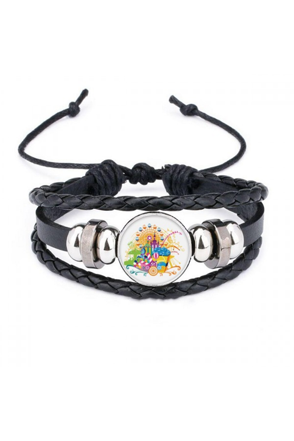 ferris wheel castle amusement park bracelet braided leather woven wristband