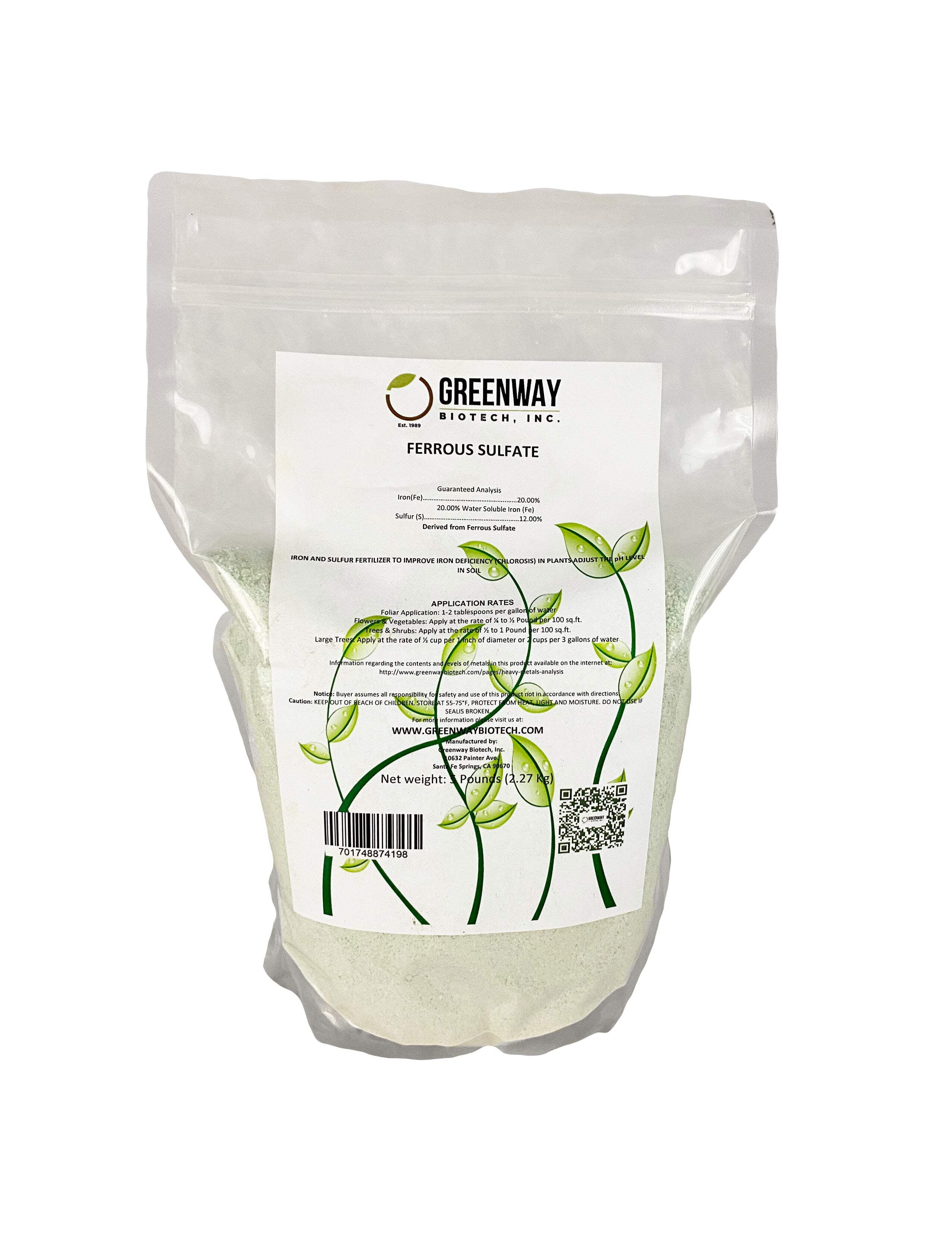 ferrous sulfate heptahydrate 20% iron (fe) 12% sulfur (s) 100% water ...