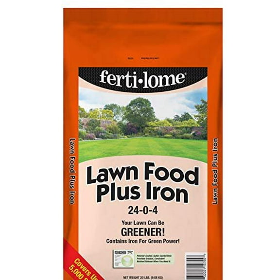 Fertilome Lawn Fertilizer Plus Iron - 24-0-4 NPK, For Grasses - 20 lbs Outdoor & Indoor Plant Use, Easy Application