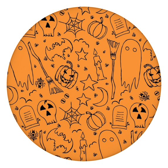 festive Halloween Pumpkin Elastic Round Tablecover - 44 Inch Fitted Design for Kitchen Dining Table Party Supplies
