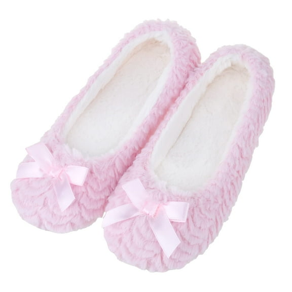 festooning Women's ​Ballerina Slippers Comfy Memory Foam House Slippers Light Weight Slip on Bedroom Shoes Pink 7